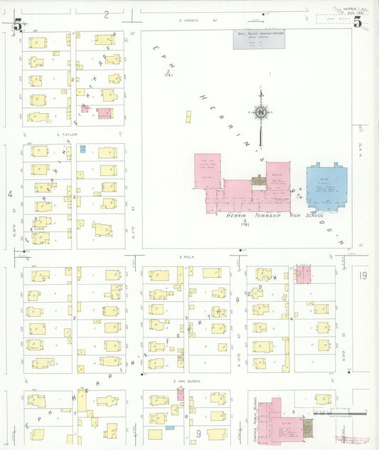 Sanborn Fire Insurance Map from Herrin, Williamson County, Illinois (1941), Sheet #0005 - Historic Sanborn Fire Insurance Map Print, vintage old map wall art, antique decor, genealogy gift, Illinois Illinois map
