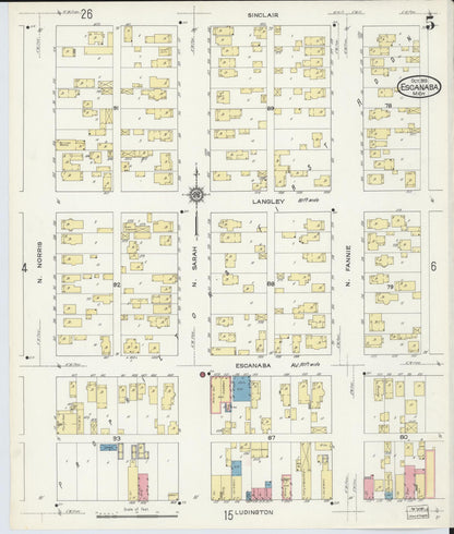 Sanborn Fire Insurance Map from Escanaba, Delta County, Michigan (1913), Sheet #0005 - Complete Map Set gallery image, historic Sanborn map, vintage wall art, Michigan Michigan