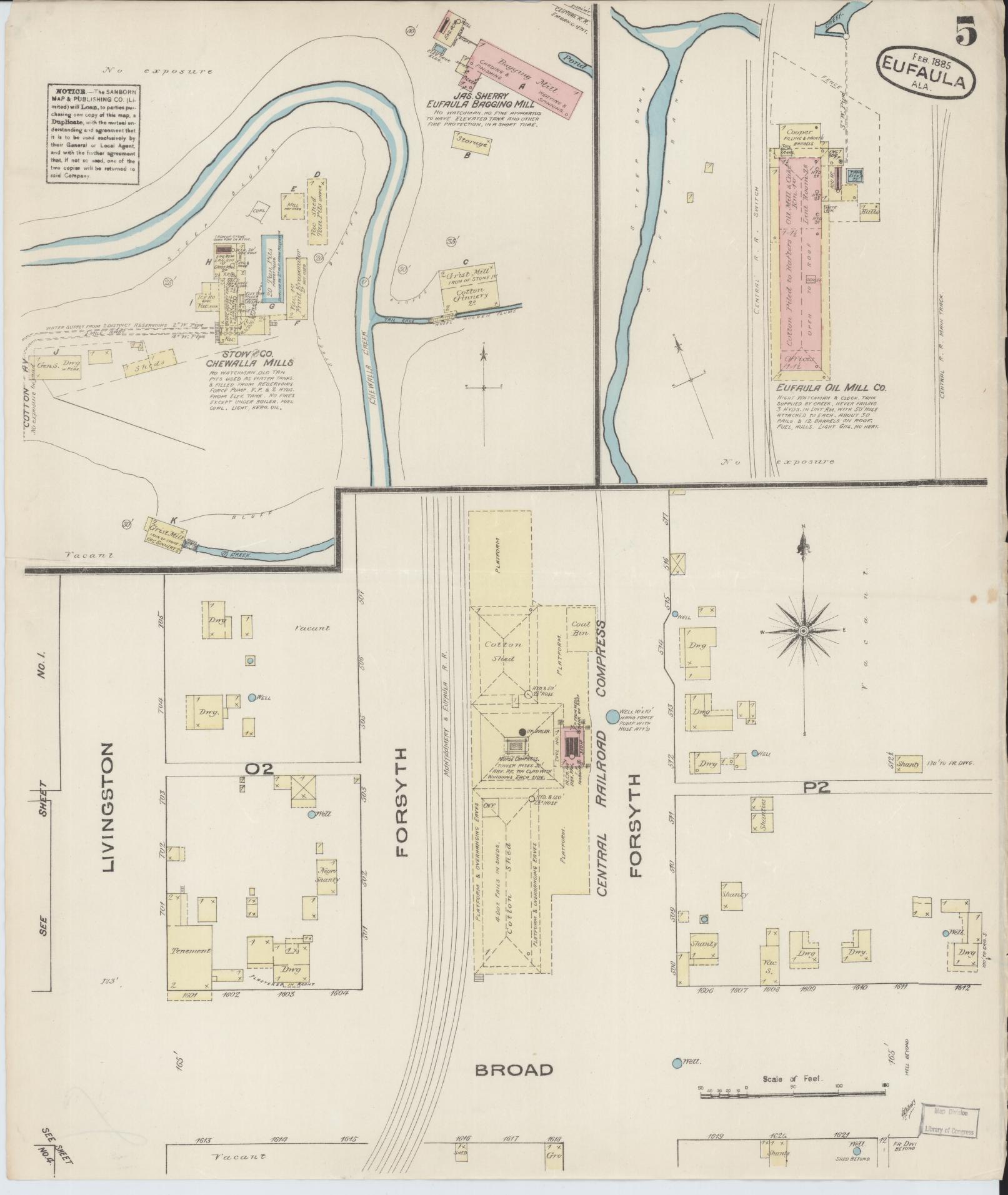 Sanborn Fire Insurance Map from Eufaula, Barbour County, Alabama (1885), Sheet #0005 - Complete Map Set gallery image, historic Sanborn map, vintage wall art, Alabama Alabama