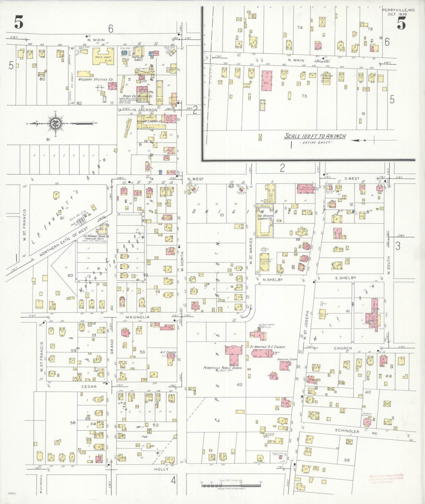 Sanborn Fire Insurance Map from Perryville, Perry County, Missouri (1938), Sheet #0005 - Complete Map Set gallery image, historic Sanborn map, vintage wall art, Missouri Missouri