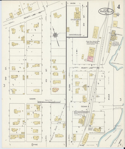 Sanborn Fire Insurance Map from River Falls, St. Croix and Pierce Counties, Wisconsin (1912), Sheet #0004 - Historic Sanborn Fire Insurance Map Print, vintage old map wall art, antique decor, genealogy gift, Wisconsin Wisconsin map