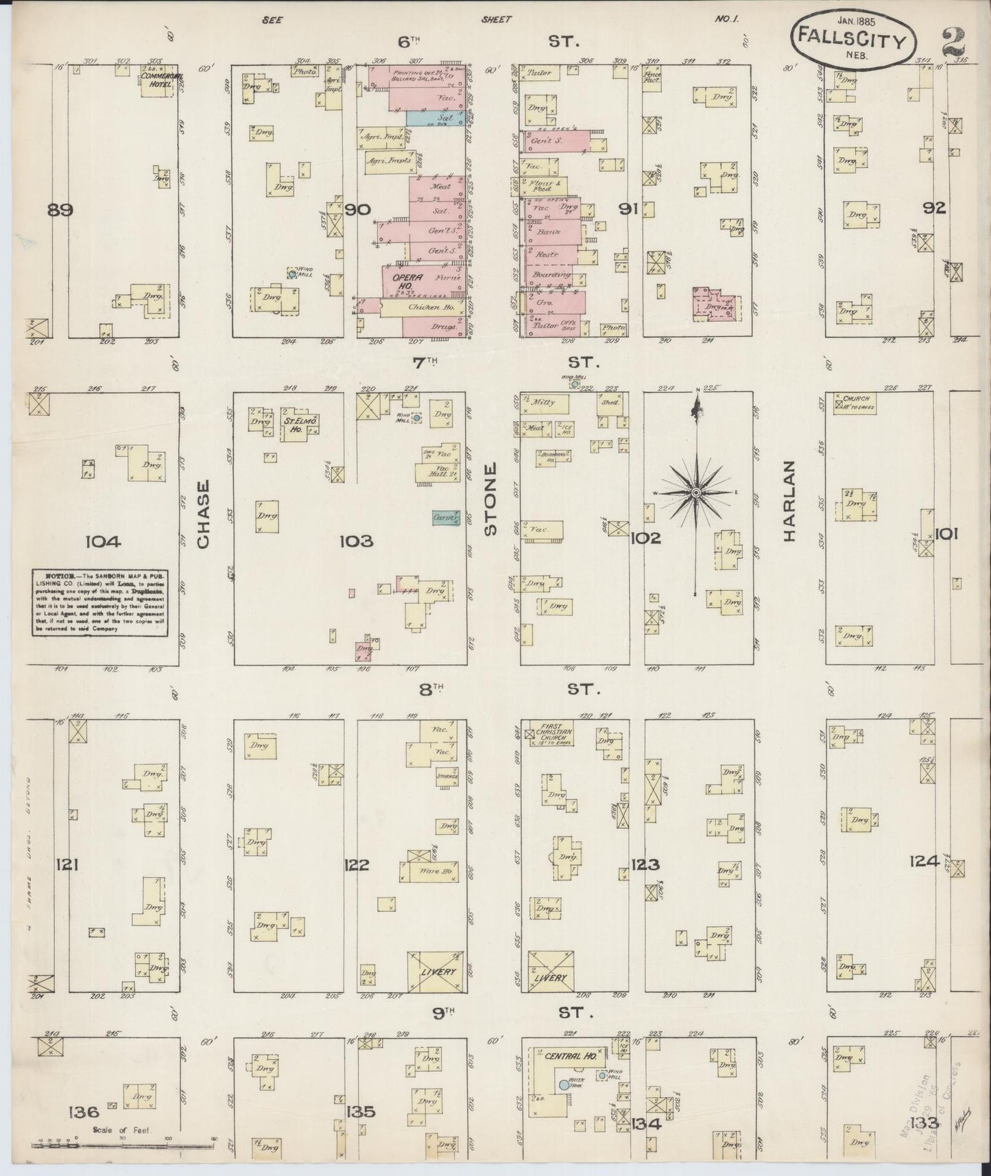 Sanborn Fire Insurance Map from Falls City, Richardson County, Nebraska (1885), Sheet #0002 - Complete Map Set gallery image, historic Sanborn map, vintage wall art, Nebraska Nebraska
