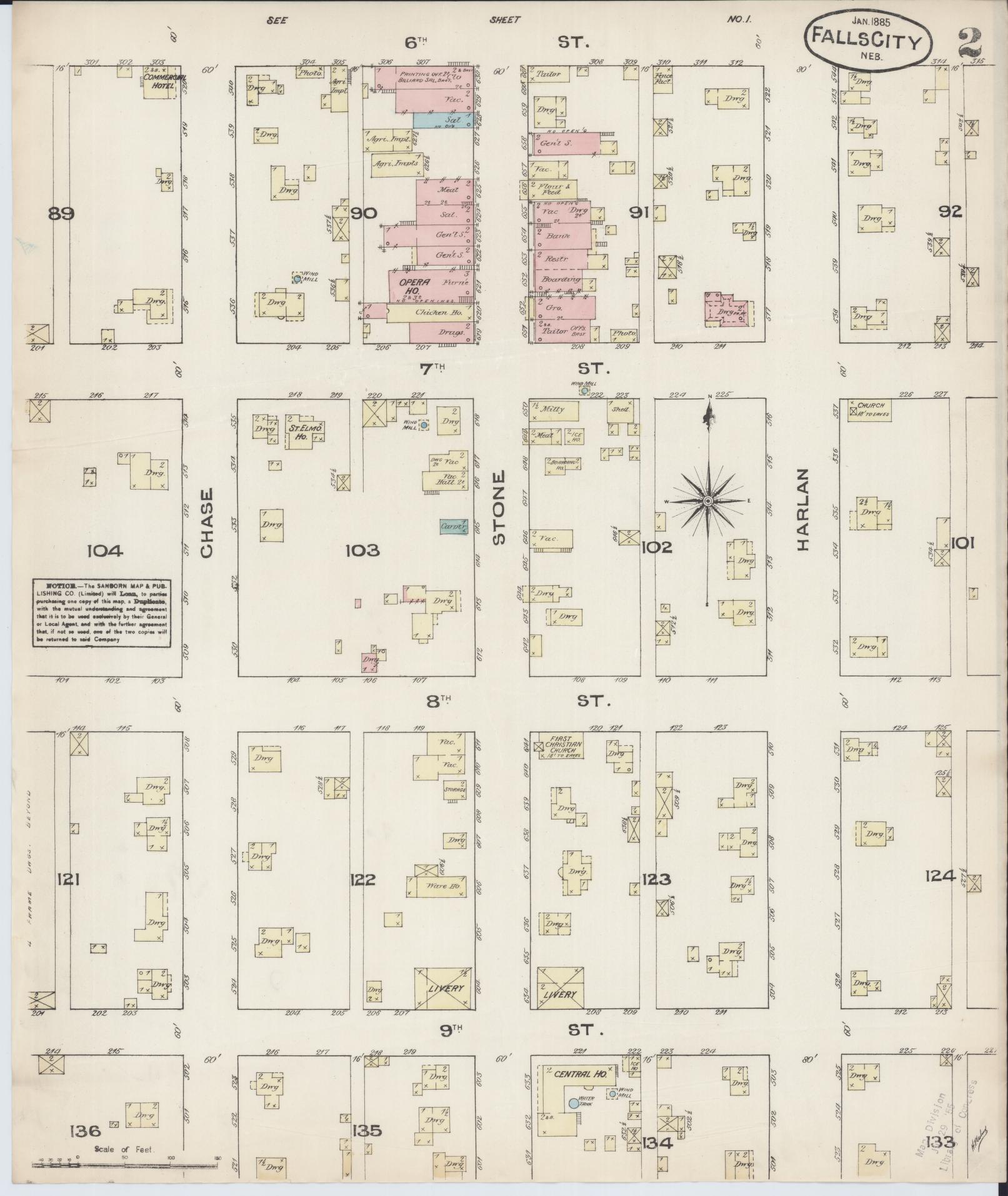 Sanborn Fire Insurance Map from Falls City, Richardson County, Nebraska (1885), Sheet #0002 - Complete Map Set gallery image, historic Sanborn map, vintage wall art, Nebraska Nebraska