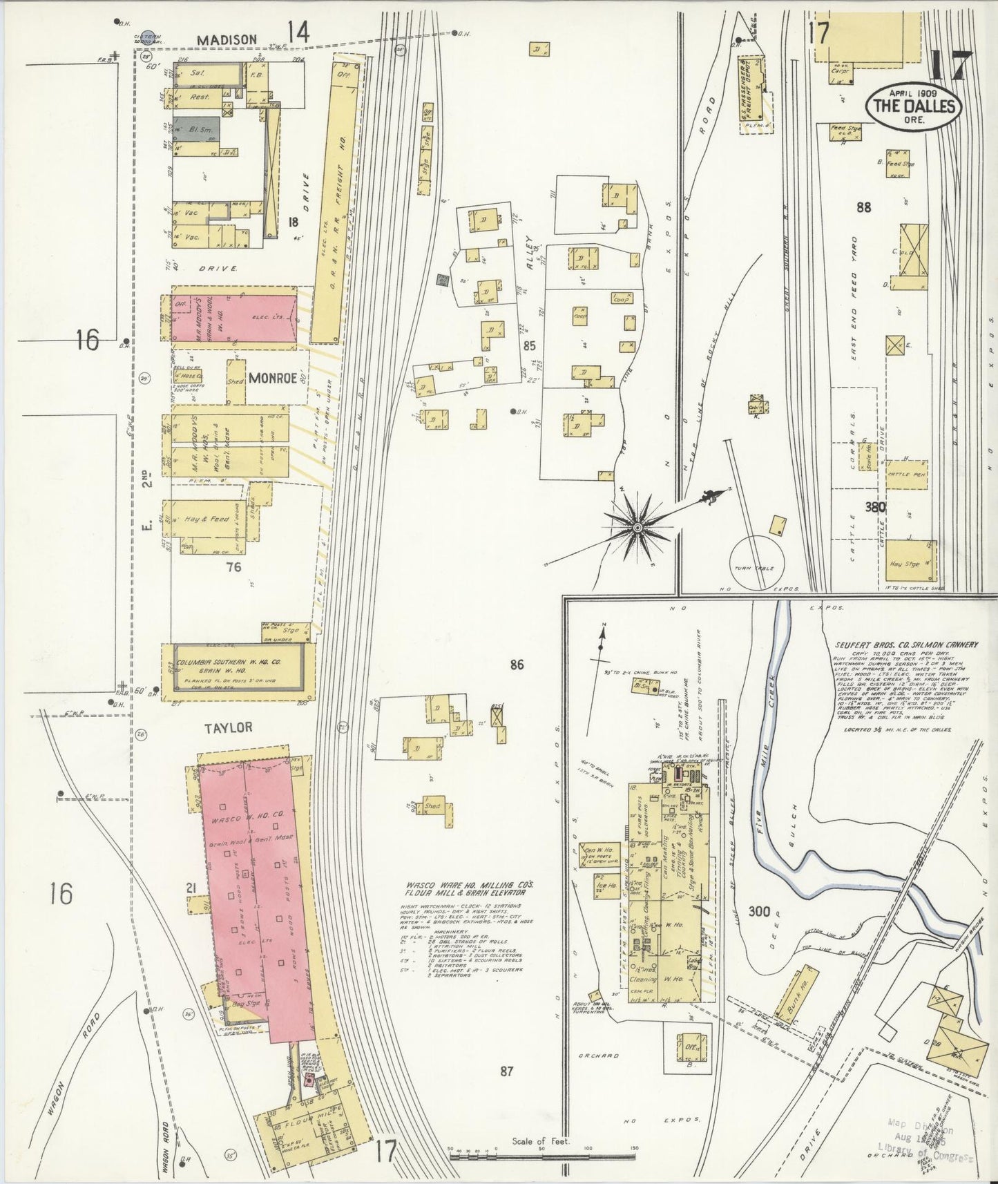 Sanborn Fire Insurance Map from The Dalles, Wasco County, Oregon (1909), Sheet #0017 - Complete Map Set gallery image, historic Sanborn map, vintage wall art, Oregon Oregon