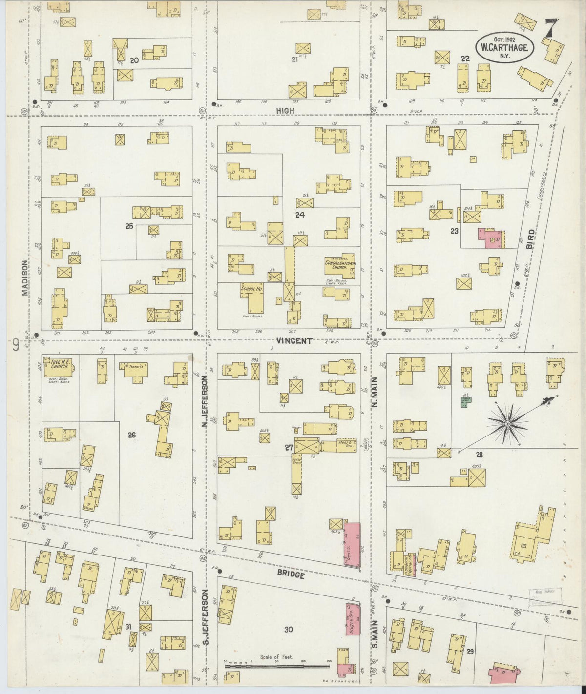 Sanborn Fire Insurance Map from Carthage, Jefferson County, New York (1902), Sheet #0007 - Complete Map Set gallery image, historic Sanborn map, vintage wall art, New York New York