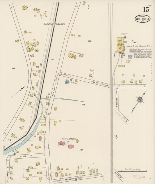 Sanborn Fire Insurance Map from Wellsville, Allegany County, New York (1922), Sheet #0015 - Historic Sanborn Fire Insurance Map Print, vintage old map wall art, antique decor, genealogy gift, New York New York map