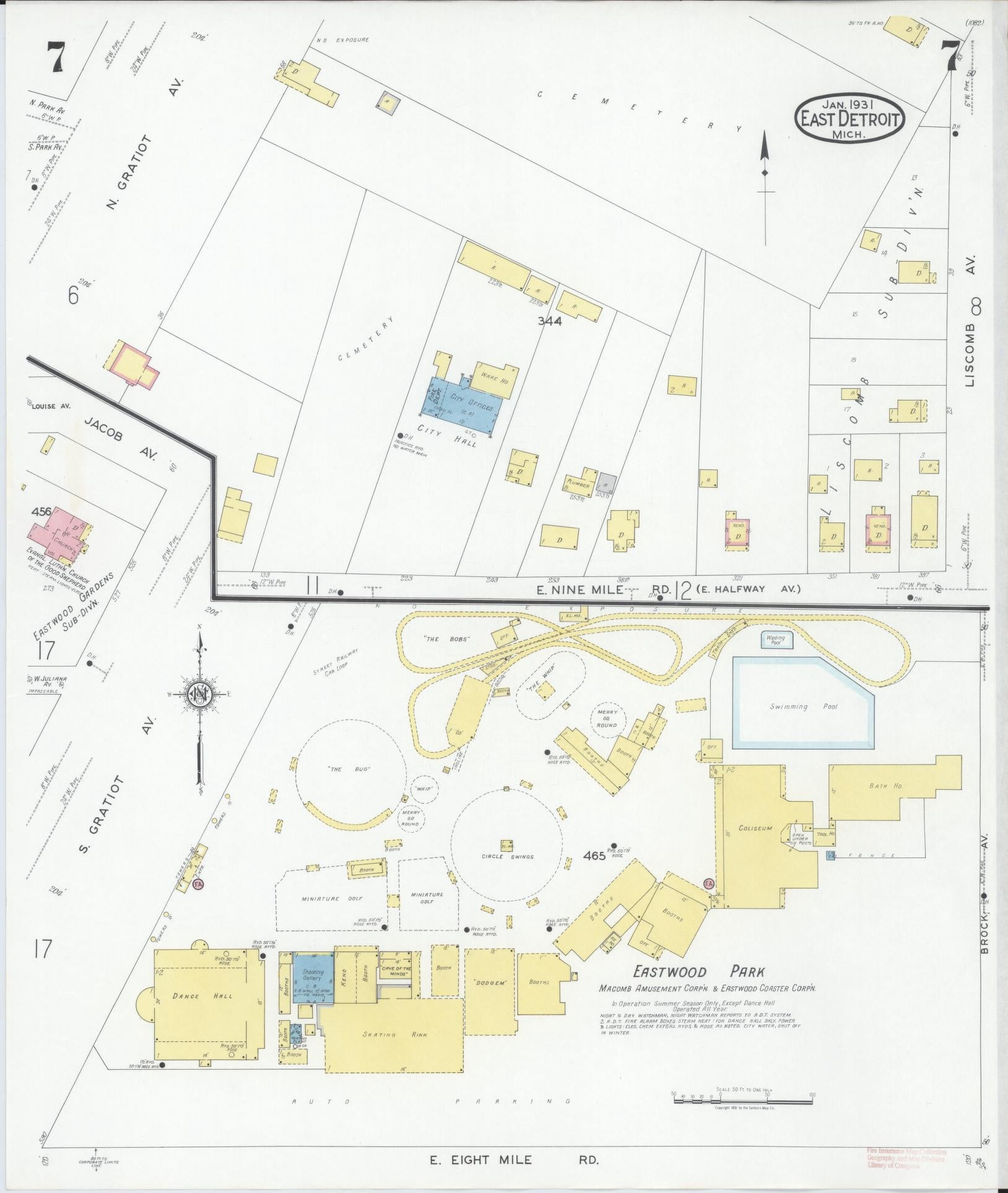 Sanborn Fire Insurance Map from East Detroit, Macomb County, Michigan (1931), Sheet #0007 - Complete Map Set gallery image, historic Sanborn map, vintage wall art, Michigan Michigan