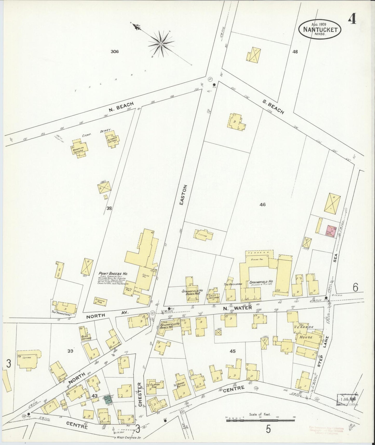 Sanborn Fire Insurance Map from Nantucket, Nantucket County, Massachusetts (1909), Sheet #0004 - Complete Map Set gallery image, historic Sanborn map, vintage wall art, Massachusetts Massachusetts