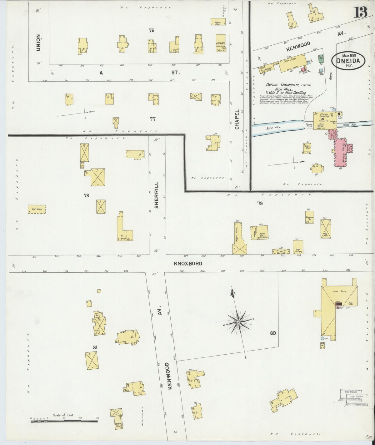 Sanborn Fire Insurance Map from Oneida, Madison County, New York (1899), Sheet #0013 - Historic Sanborn Fire Insurance Map Print, vintage old map wall art, antique decor, genealogy gift, New York New York map