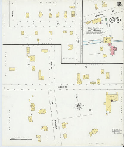 Sanborn Fire Insurance Map from Oneida, Madison County, New York (1899), Sheet #0013 - Historic Sanborn Fire Insurance Map Print, vintage old map wall art, antique decor, genealogy gift, New York New York map