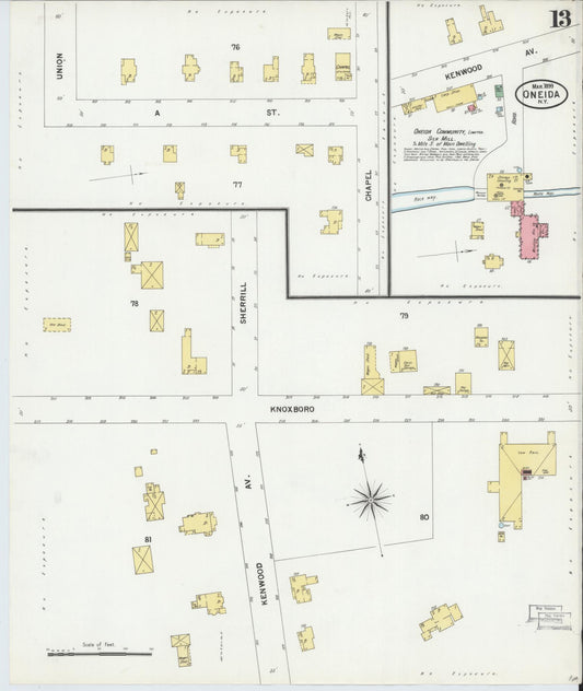 Sanborn Fire Insurance Map from Oneida, Madison County, New York (1899), Sheet #0013 - Historic Sanborn Fire Insurance Map Print, vintage old map wall art, antique decor, genealogy gift, New York New York map