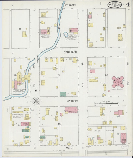 Sanborn Fire Insurance Map from Vandalia, Fayette County, Illinois (1893), Sheet #0004 - Historic Sanborn Fire Insurance Map Print, vintage old map wall art, antique decor, genealogy gift, Illinois Illinois map