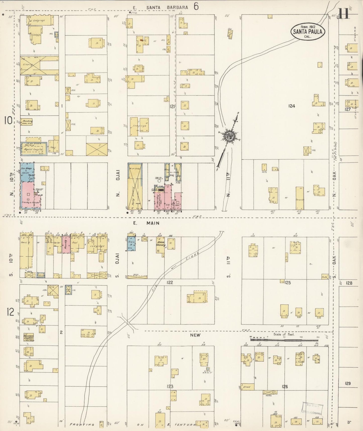 Sanborn Fire Insurance Map from Santa Paula, Ventura County, California (1912), Sheet #0011 - Complete Map Set gallery image, historic Sanborn map, vintage wall art, California California