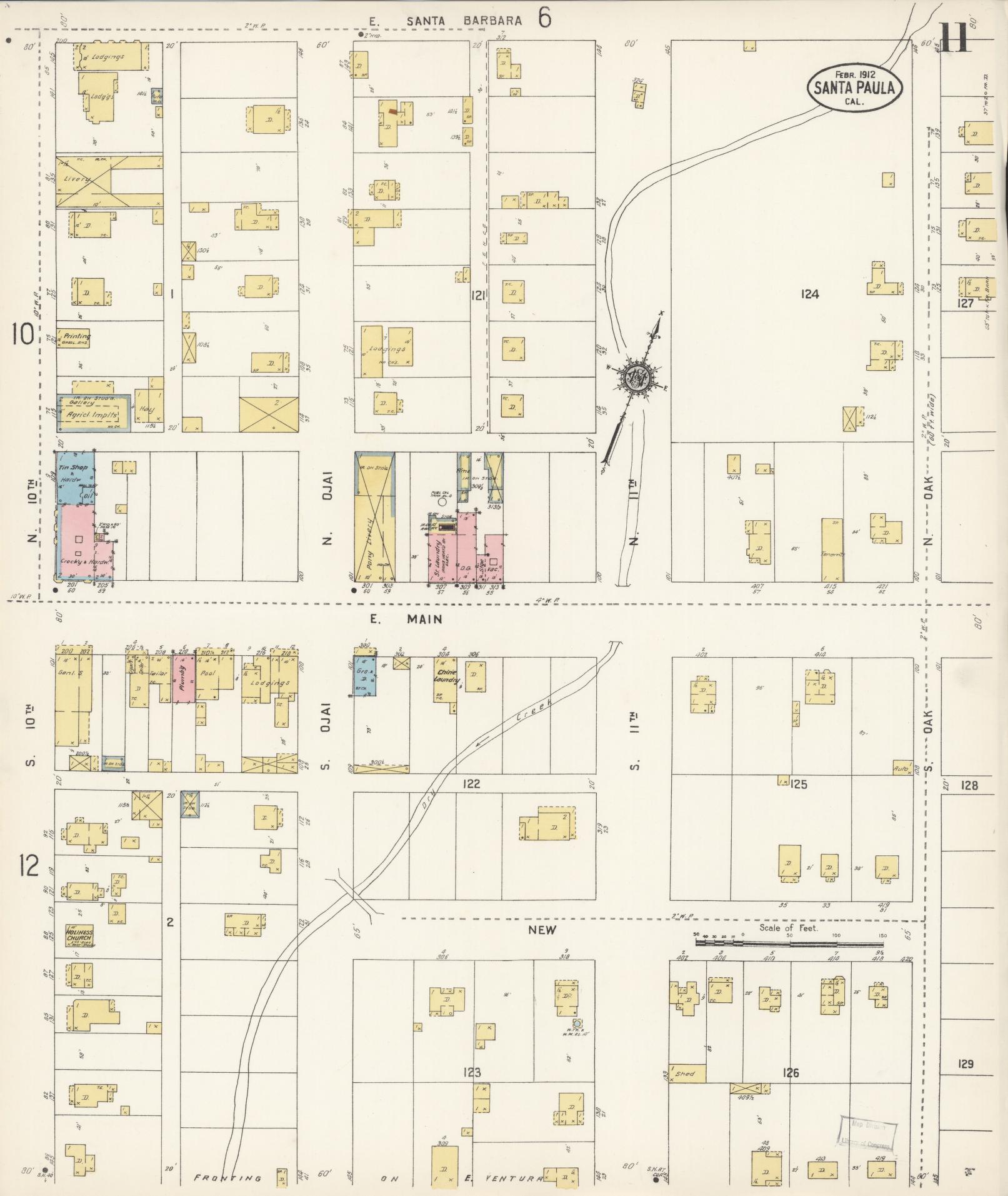 Sanborn Fire Insurance Map from Santa Paula, Ventura County, California (1912), Sheet #0011 - Complete Map Set gallery image, historic Sanborn map, vintage wall art, California California