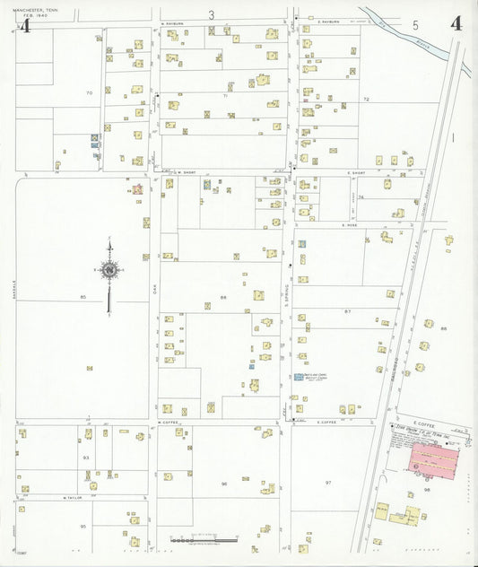 Sanborn Fire Insurance Map from Manchester, Coffee County, Tennessee (1940), Sheet #0004 - Historic Sanborn Fire Insurance Map Print, vintage old map wall art, antique decor, genealogy gift, Tennessee Tennessee map