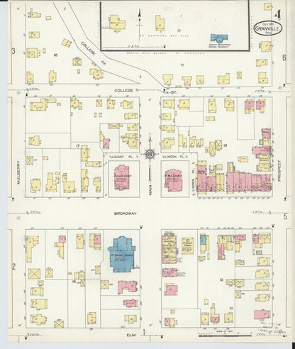 Sanborn Fire Insurance Map from Granville, Licking County, Ohio (1913), Sheet #0004 - Historic Sanborn Fire Insurance Map Print, vintage old map wall art, antique decor, genealogy gift, Ohio Ohio map