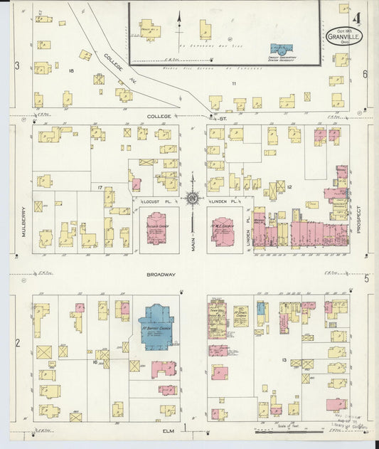 Sanborn Fire Insurance Map from Granville, Licking County, Ohio (1913), Sheet #0004 - Historic Sanborn Fire Insurance Map Print, vintage old map wall art, antique decor, genealogy gift, Ohio Ohio map
