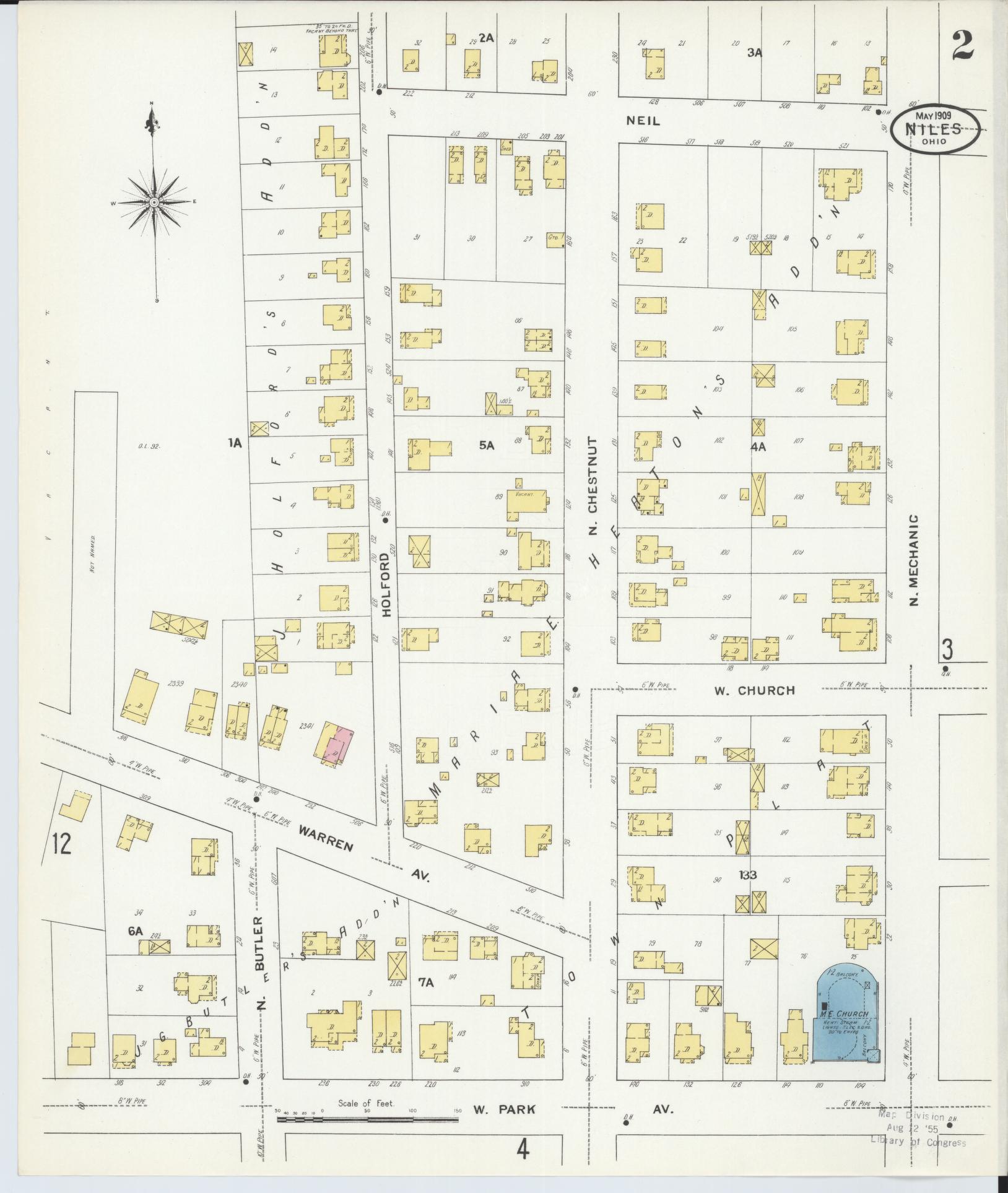 Sanborn Fire Insurance Map from Niles, Trumbull County, Ohio (1909), Sheet #0002 - Complete Map Set gallery image, historic Sanborn map, vintage wall art, Ohio Ohio