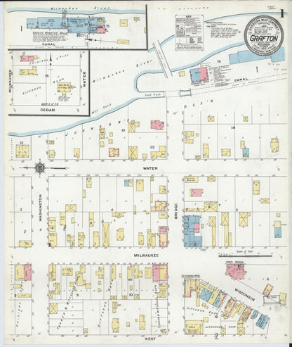 Sanborn Fire Insurance Map from Grafton, Ozankee County, Wisconsin (1910), Sheet #0001 - Historic Sanborn Fire Insurance Map Print, vintage old map wall art, antique decor, genealogy gift, Wisconsin Wisconsin map
