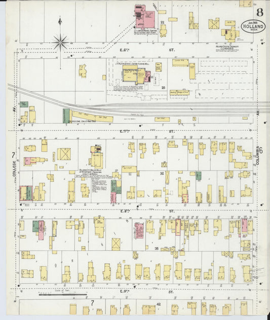 Sanborn Fire Insurance Map from Holland, Ottawa County, Michigan (1902), Sheet #0008 - Historic Sanborn Fire Insurance Map Print, vintage old map wall art, antique decor, genealogy gift, Michigan Michigan map
