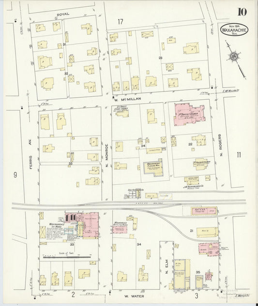 Sanborn Fire Insurance Map from Waxahachie, Ellis County, Texas (1914), Sheet #0010 - Historic Sanborn Fire Insurance Map Print, vintage old map wall art, antique decor, genealogy gift, Texas Texas map