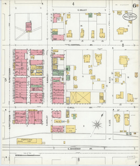 Sanborn Fire Insurance Map from Valdosta, Lowndes County, Georgia (1900), Sheet #0006 - Historic Sanborn Fire Insurance Map Print, vintage old map wall art, antique decor, genealogy gift, Georgia Georgia map