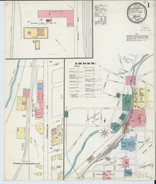 Sanborn Fire Insurance Map from Kent, Portage County, Ohio (1893), Sheet #0001 - Complete Map Set gallery image, historic Sanborn map, vintage wall art, Ohio Ohio