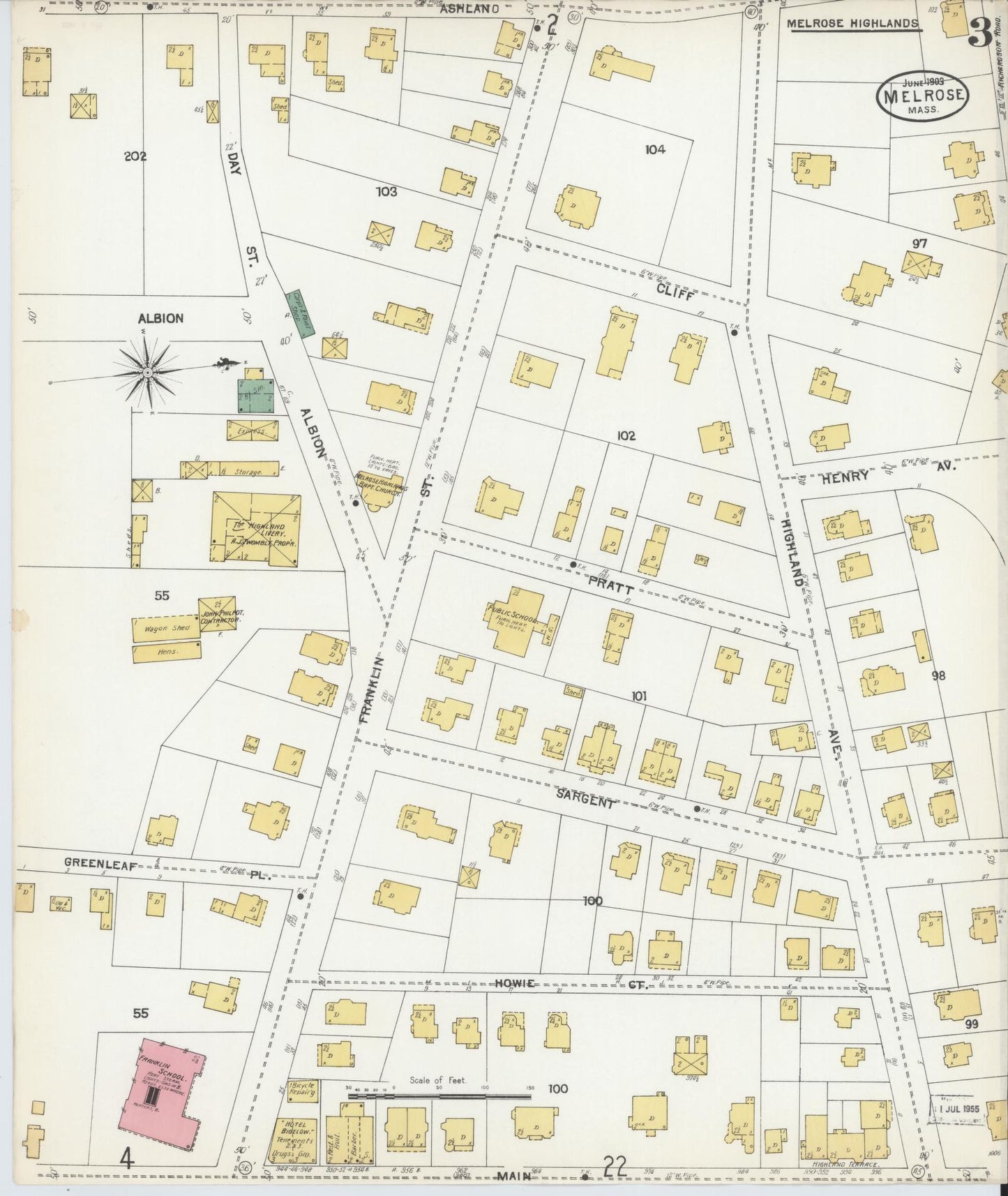 Sanborn Fire Insurance Map from Melrose, Middlesex County, Massachusetts (1903), Sheet #0003 - Historic Sanborn Fire Insurance Map Print, vintage old map wall art, antique decor, genealogy gift, Massachusetts Massachusetts map