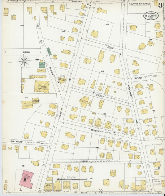 Sanborn Fire Insurance Map from Melrose, Middlesex County, Massachusetts (1903), Sheet #0003 - Historic Sanborn Fire Insurance Map Print, vintage old map wall art, antique decor, genealogy gift, Massachusetts Massachusetts map
