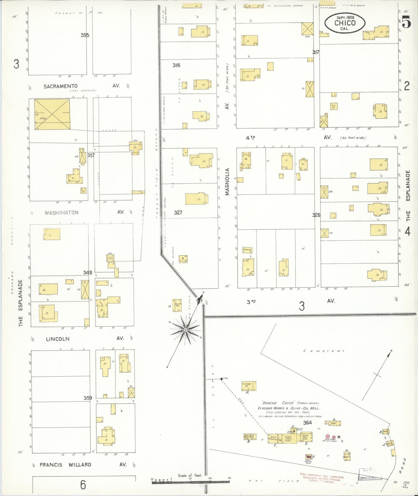 Sanborn Fire Insurance Map from Chico, Butte County, California (1909), Sheet #0005 - Historic Sanborn Fire Insurance Map Print, vintage old map wall art, antique decor, genealogy gift, California California map