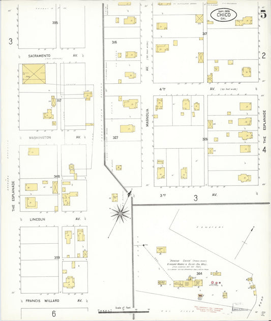 Sanborn Fire Insurance Map from Chico, Butte County, California (1909), Sheet #0005 - Historic Sanborn Fire Insurance Map Print, vintage old map wall art, antique decor, genealogy gift, California California map