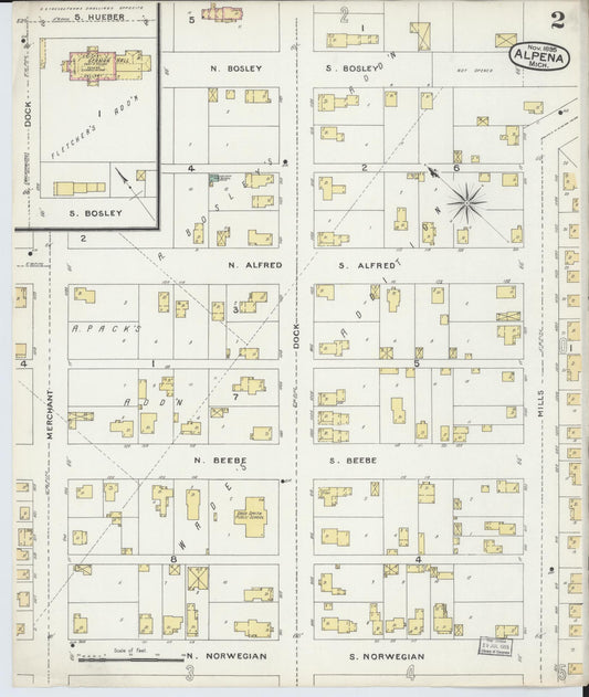 Sanborn Fire Insurance Map from Alpena, Alpena County, Michigan (1895), Sheet #0002 - Historic Sanborn Fire Insurance Map Print, vintage old map wall art, antique decor, genealogy gift, Michigan Michigan map
