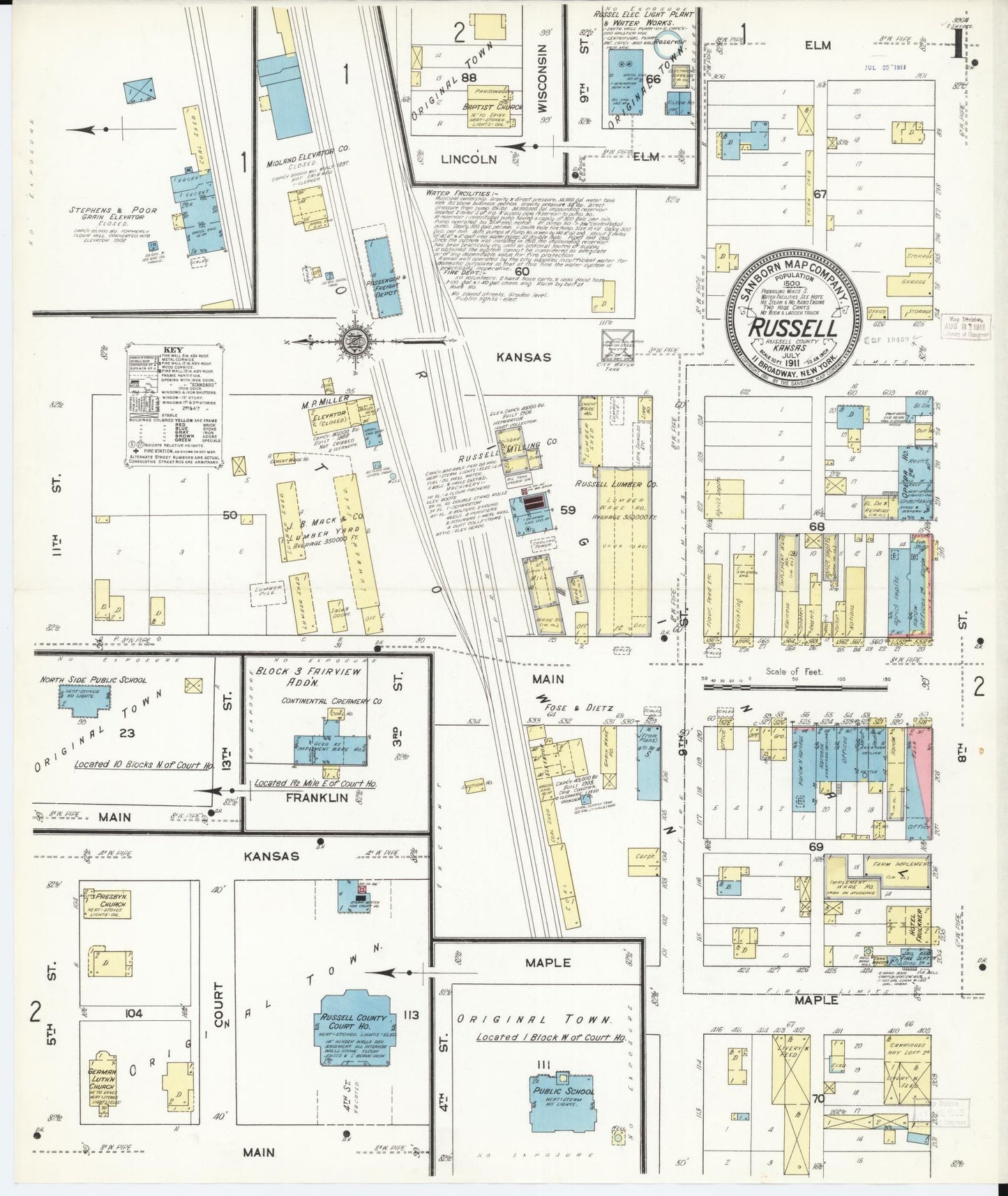 Sanborn Fire Insurance Map from Russell, Russell County, Kansas. (1911) – Historic Sanborn Fire Insurance Map Print
