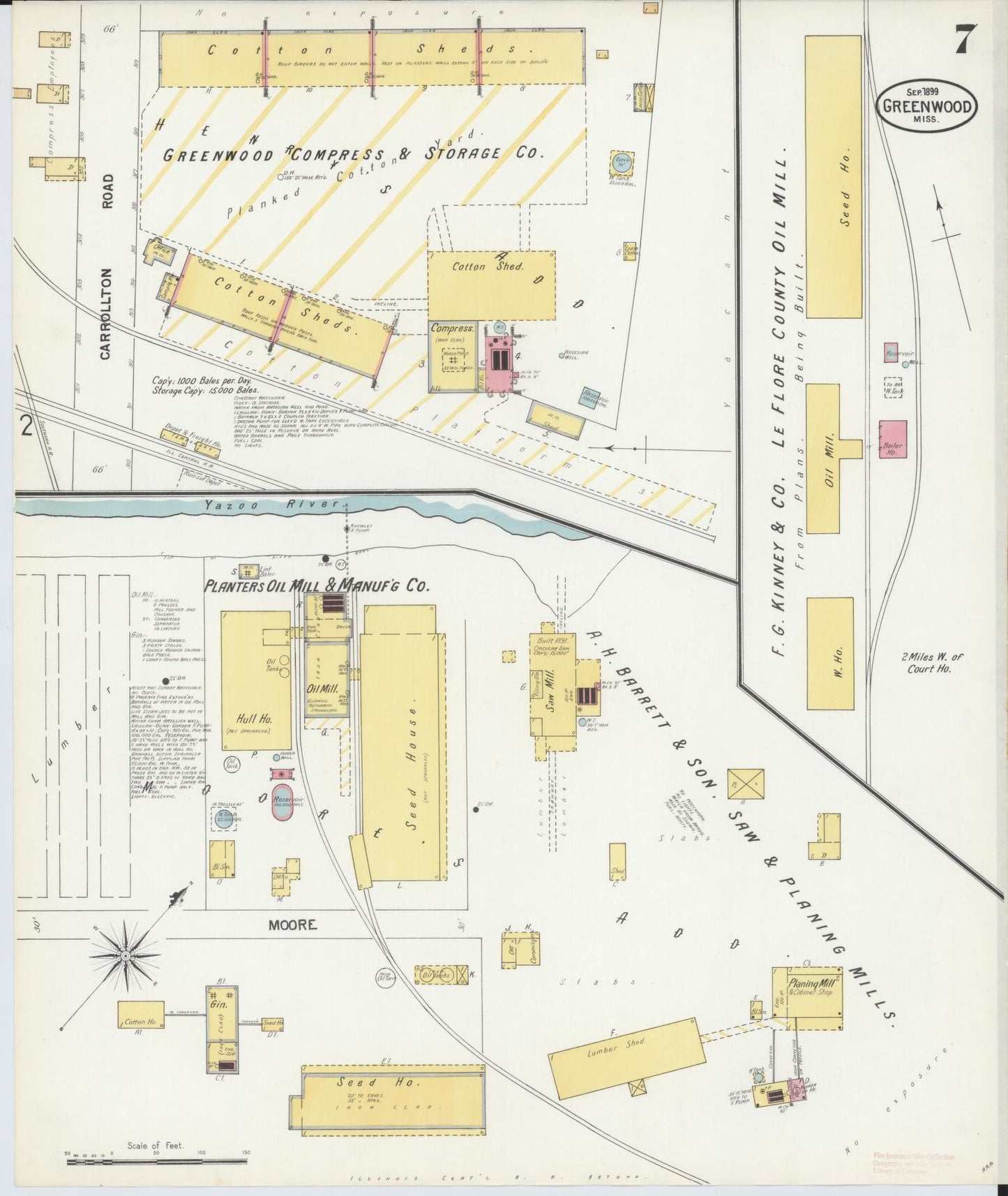 Sanborn Fire Insurance Map from Greenwood, Leflore County, Mississippi (1899), Sheet #0007 - Historic Sanborn Fire Insurance Map Print, vintage old map wall art, antique decor, genealogy gift, Mississippi Mississippi map