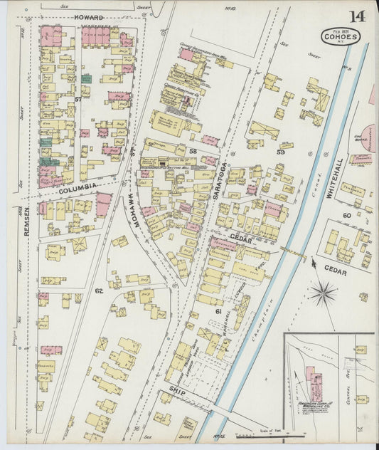 Sanborn Fire Insurance Map from Cohoes, Albany County, New York (1891), Sheet #0014 - Historic Sanborn Fire Insurance Map Print, vintage old map wall art, antique decor, genealogy gift, New York New York map