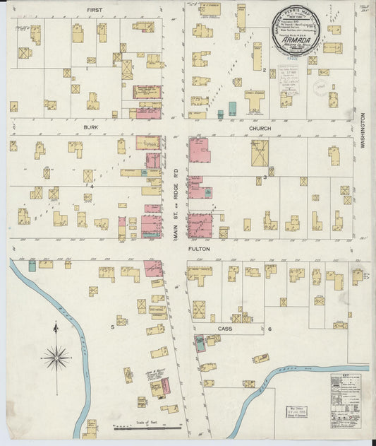 Sanborn Fire Insurance Map from Armada, Macomb County, Michigan (1900), Sheet #0001 - Historic Sanborn Fire Insurance Map Print, vintage old map wall art, antique decor, genealogy gift, Michigan Michigan map