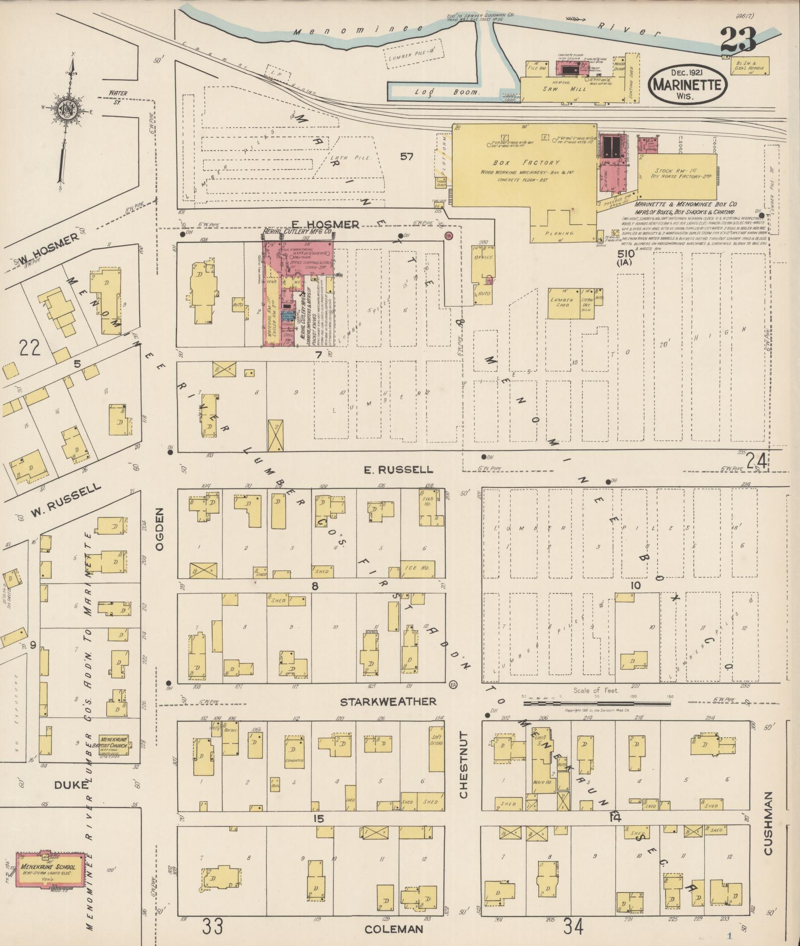 Sanborn Fire Insurance Map from Marinette, Marinette County, Wisconsin (1921), Sheet #0023 - Complete Map Set gallery image, historic Sanborn map, vintage wall art, Wisconsin Wisconsin