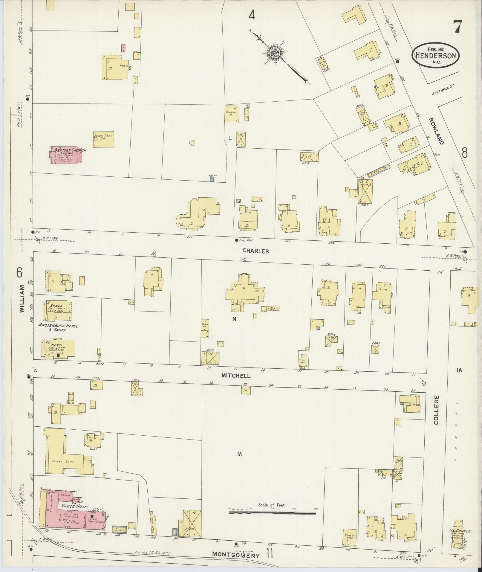 Sanborn Fire Insurance Map from Henderson, Vance County, North Carolina (1912), Sheet #0007 - Historic Sanborn Fire Insurance Map Print, vintage old map wall art, antique decor, genealogy gift, North Carolina North Carolina map