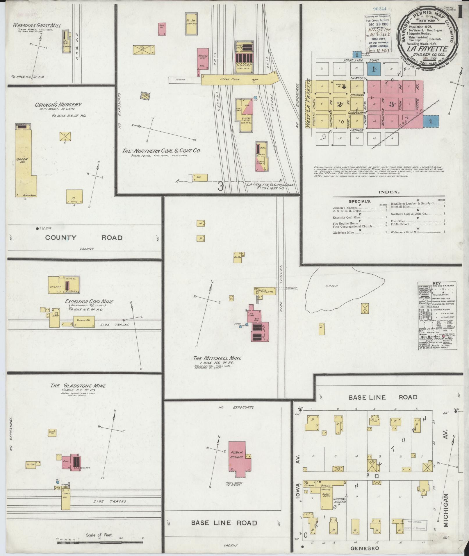 Sanborn Fire Insurance Map from Lafayette, Boulder County, Colorado (1900), Sheet #0001 - Complete Map Set gallery image, historic Sanborn map, vintage wall art, Colorado Colorado