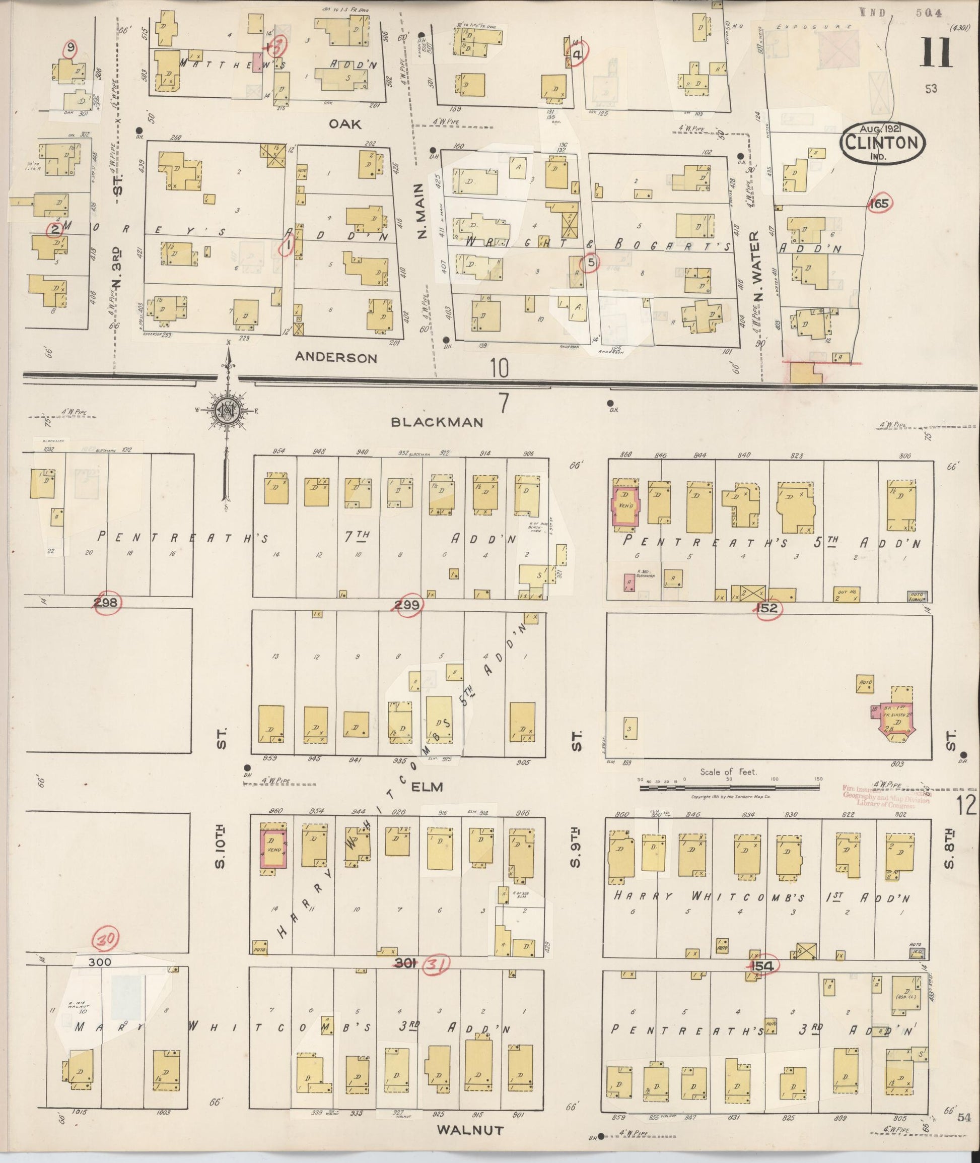 Sanborn Fire Insurance Map from Clinton, Vermillion County, Indiana (1947), Sheet #0011 - Historic Sanborn Fire Insurance Map Print, vintage old map wall art, antique decor, genealogy gift, Indiana Indiana map
