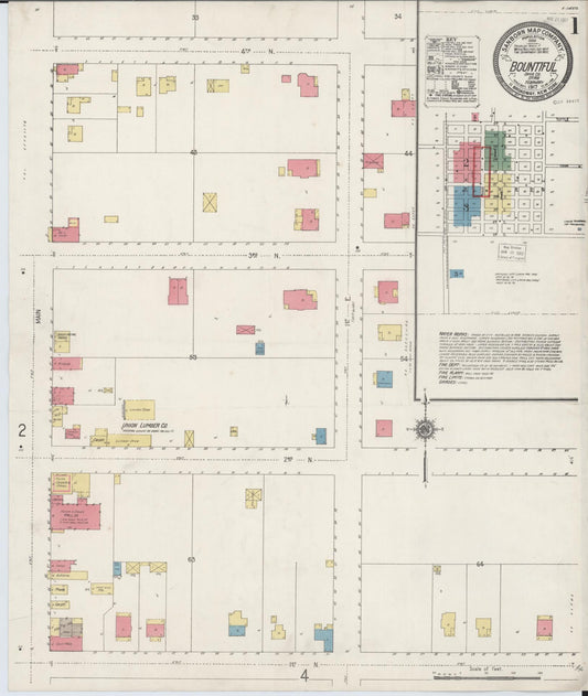 Sanborn Fire Insurance Map from Bountiful, Davis County, Utah (1917), Sheet #0001 - Historic Sanborn Fire Insurance Map Print, vintage old map wall art, antique decor, genealogy gift, Utah Utah map