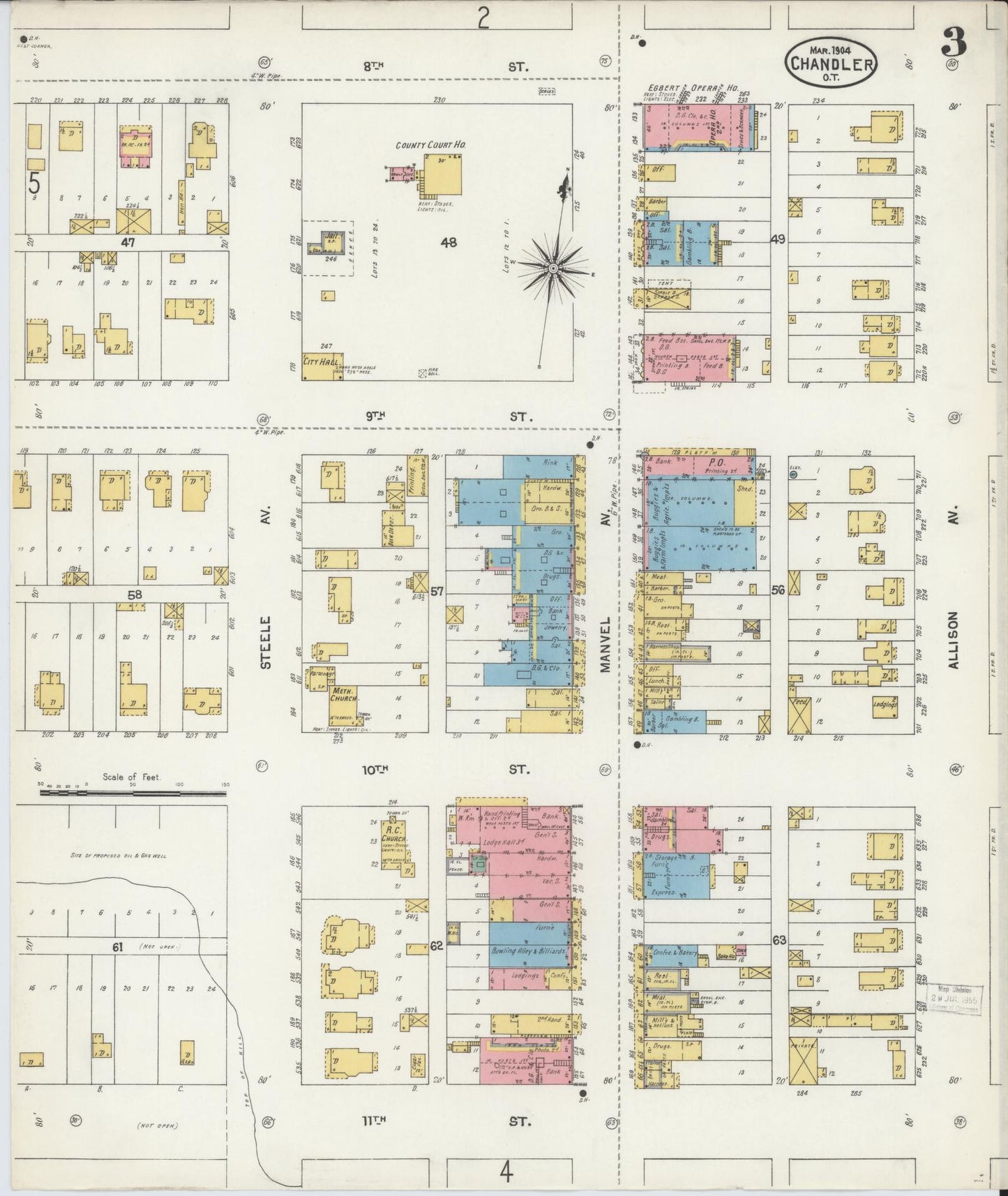 Sanborn Fire Insurance Map from Chandler, Lincoln County, Oklahoma (1904), Sheet #0003 - Complete Map Set gallery image, historic Sanborn map, vintage wall art, Oklahoma Oklahoma