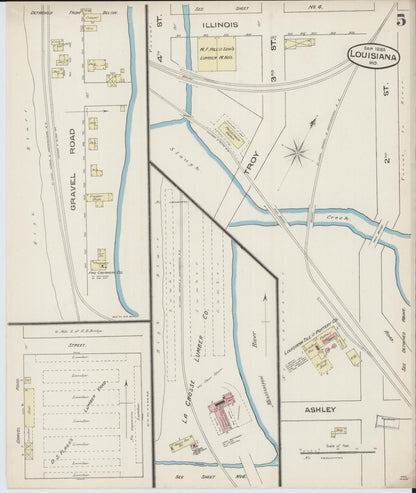 Sanborn Fire Insurance Map from Louisiana, Pike County, Missouri (1885), Sheet #0005 - Historic Sanborn Fire Insurance Map Print, vintage old map wall art, antique decor, genealogy gift, Missouri Missouri map