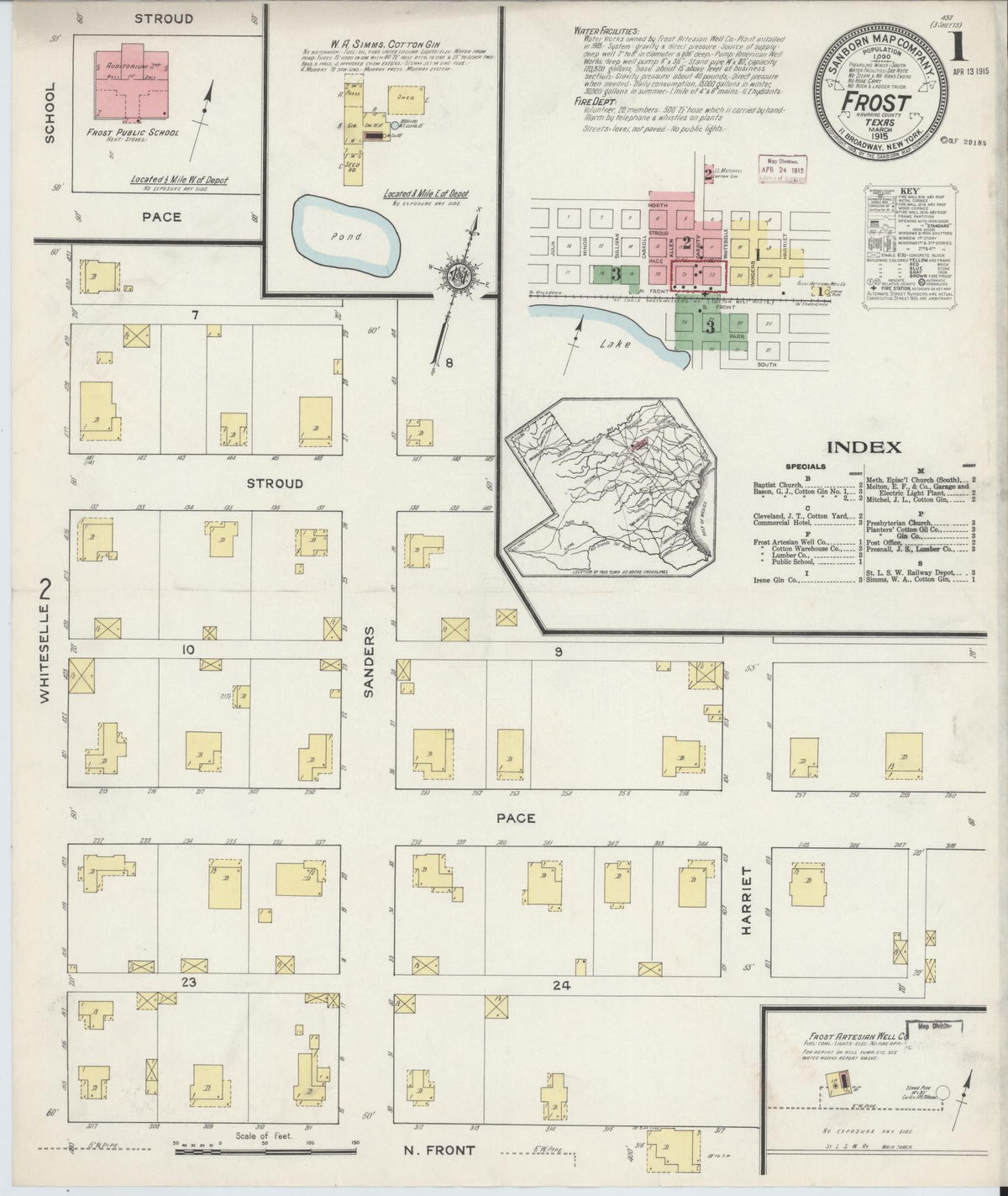 Sanborn Fire Insurance Map from Frost, Navarro County, Texas (1915), Sheet #0001 - Complete Map Set gallery image, historic Sanborn map, vintage wall art, Texas Texas