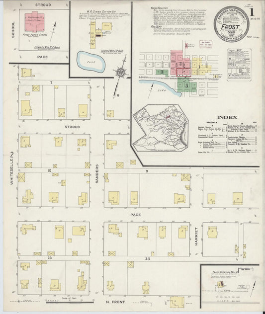 Sanborn Fire Insurance Map from Frost, Navarro County, Texas (1915), Sheet #0001 - Complete Map Set gallery image, historic Sanborn map, vintage wall art, Texas Texas