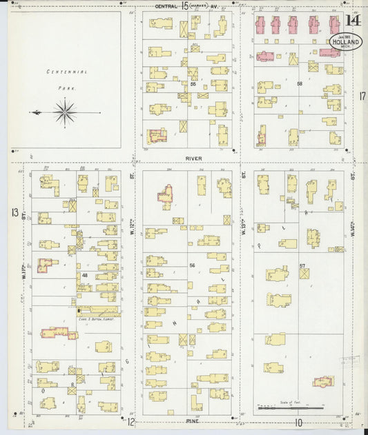 Sanborn Fire Insurance Map from Holland, Ottawa County, Michigan (1902), Sheet #0014 - Historic Sanborn Fire Insurance Map Print, vintage old map wall art, antique decor, genealogy gift, Michigan Michigan map