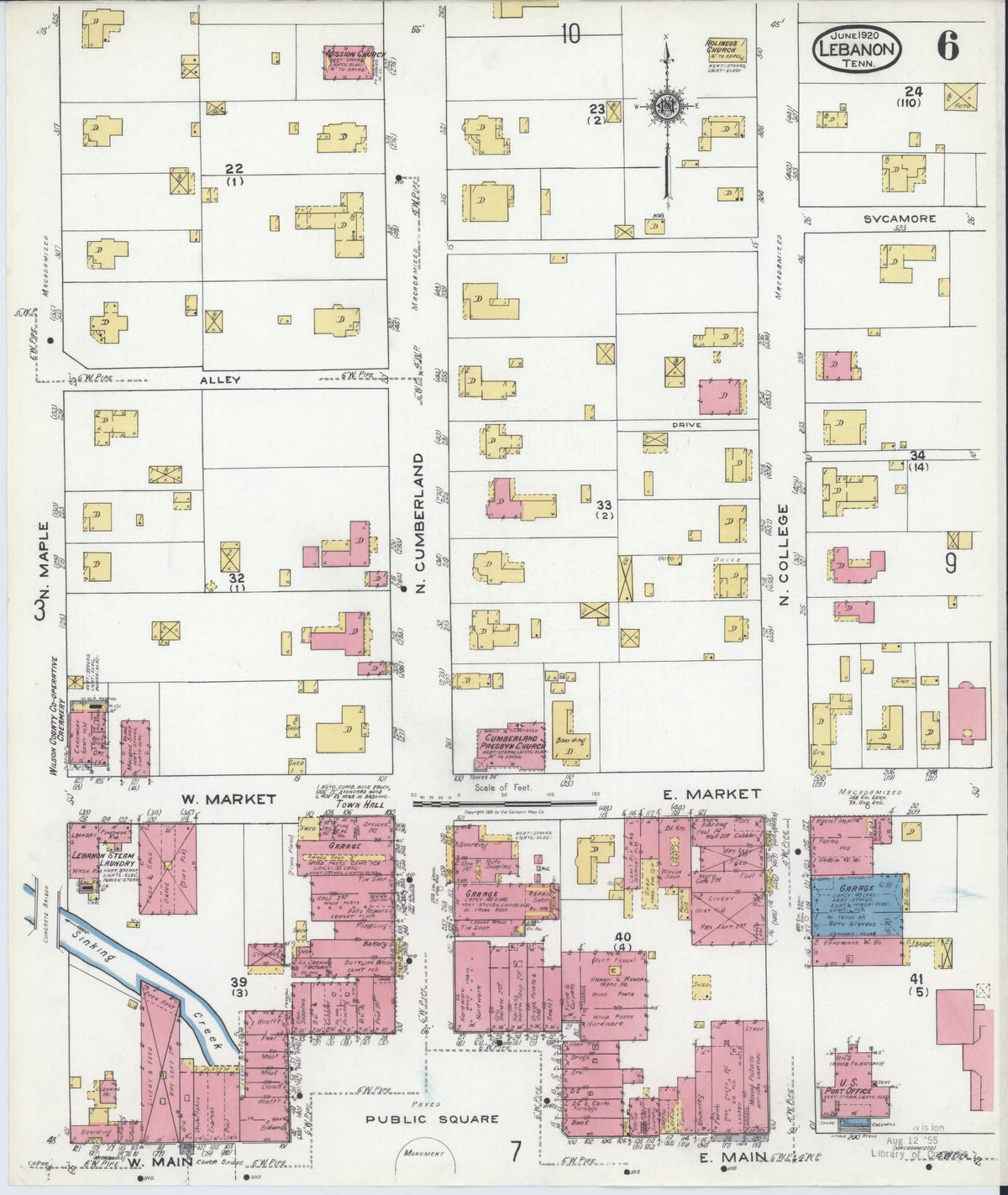 Sanborn Fire Insurance Map from Lebanon, Wilson County, Tennessee (1920), Sheet #0006 - Complete Map Set gallery image, historic Sanborn map, vintage wall art, Tennessee Tennessee