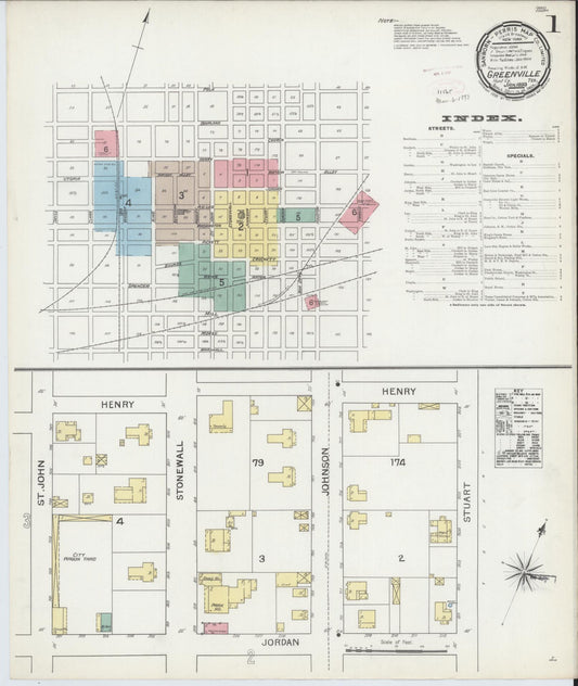 Sanborn Fire Insurance Map from Greenville, Hunt County, Texas (1893), Sheet #0001 - Complete Map Set gallery image, historic Sanborn map, vintage wall art, Texas Texas