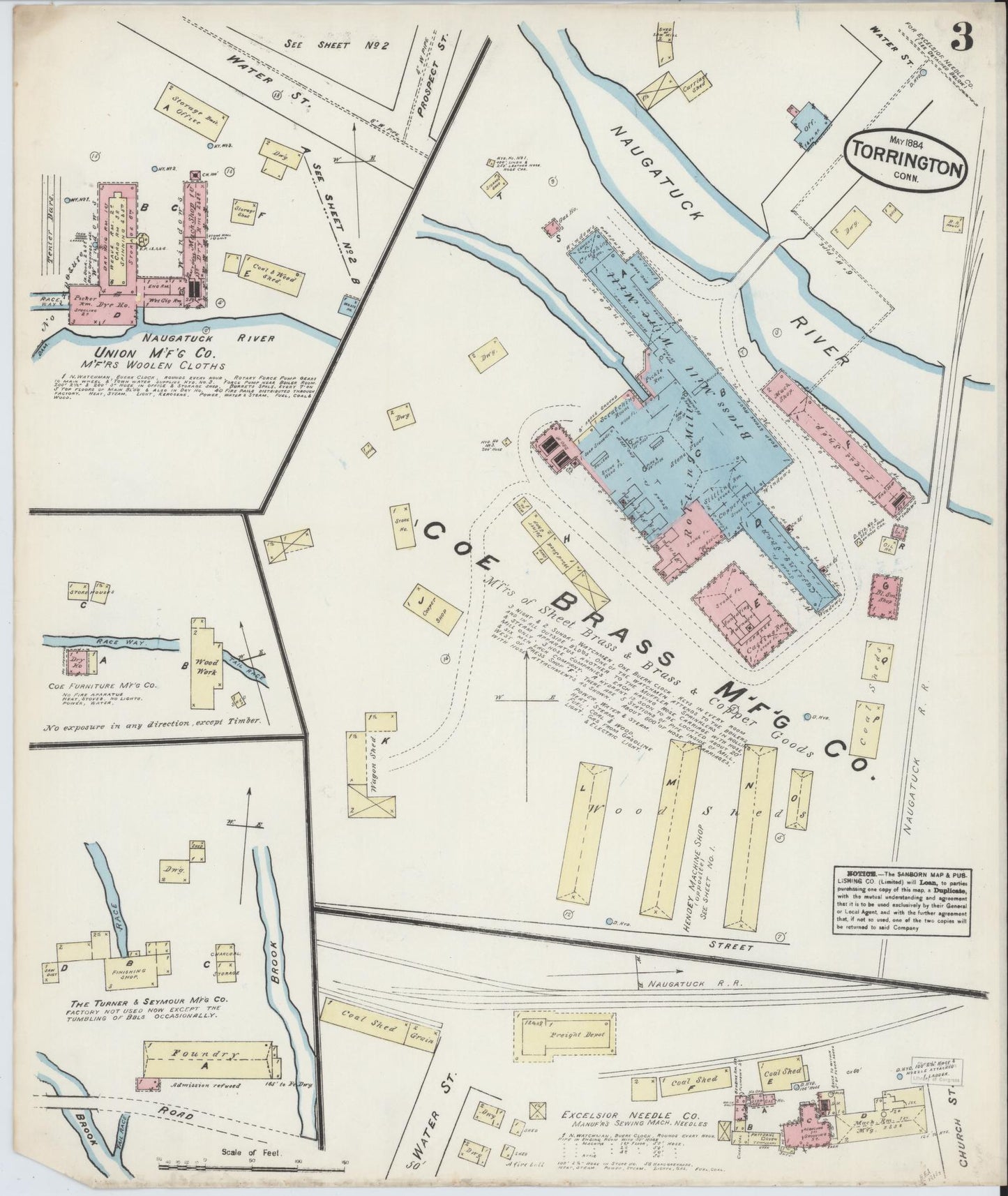 Sanborn Fire Insurance Map from Torrington, Litchfield County, Connecticut (1884), Sheet #0003 - Complete Map Set gallery image, historic Sanborn map, vintage wall art, Connecticut Connecticut