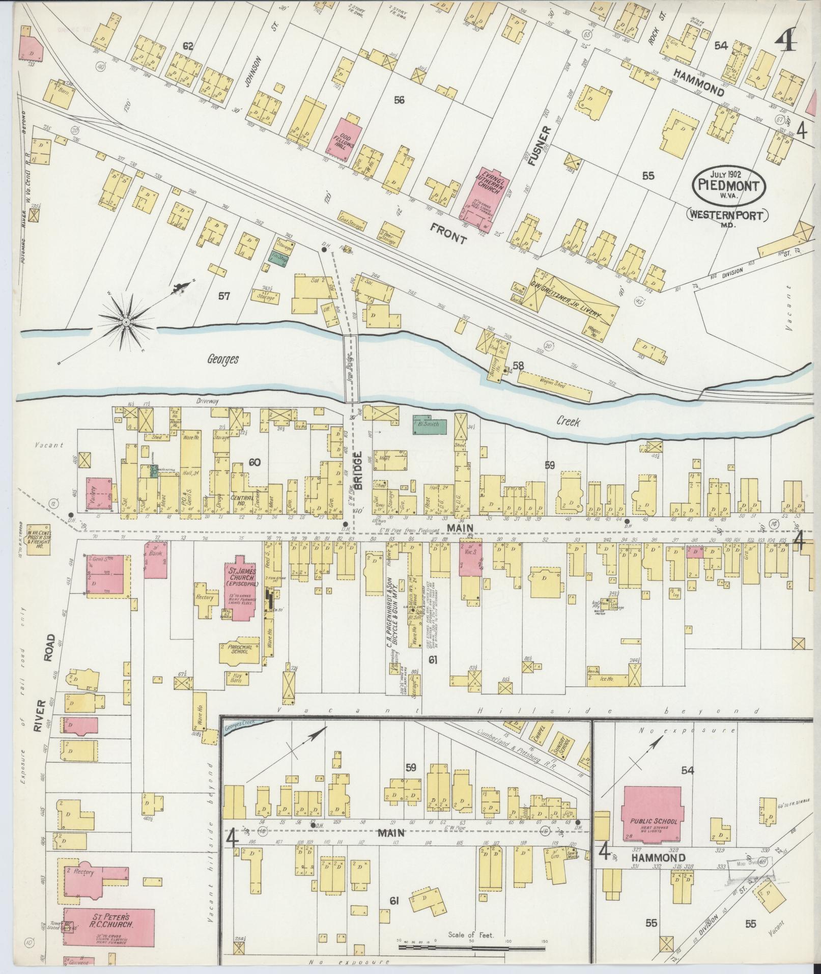 Sanborn Fire Insurance Map from Piedmont, Mineral County, West Virginia (1902), Sheet #0004 - Complete Map Set gallery image, historic Sanborn map, vintage wall art, West Virginia West Virginia